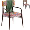 Colorful Patterned Dining Chair With Armrests Dark Wooden Frame And Green Throw