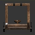 Handcrafted Wooden Catapult Decorative Ornament With Vintage Style Metal Fittings And Wheels