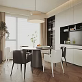 Dining Room Round Dining Table and Chair Combination Sideboard Chandelier 3d model
