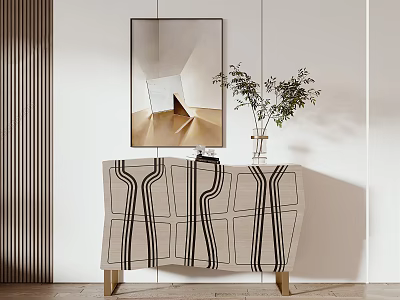 Modern Entryway Console Table Interior With Patterned Design Wooden Legs Vase And Mirror Decor 3d model