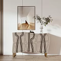 Modern Entryway Console Table Interior With Patterned Design Wooden Legs Vase And Mirror Decor