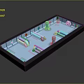 Cartoon Pool Scene With Playful Slides Fountains And Blue Water Surface
