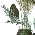 Green Glass Vase Ornamental Decor Set With Natural Plant Branches And Leaves