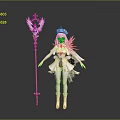 Pink Haired Princess Character With Angelic Bird Creature On Golden Scepter