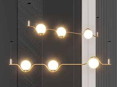 Modern Gold Curved Chandelier With Multiple Round Light Bulbs In Contemporary Interior 3d model