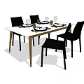 Dining Table Set with White Table Black Chairs and Tableware Plates Wine Glasses for Dining 3d model