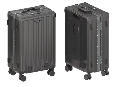 Black Hard Shell Suitcases With Striped Pattern And Rolling Wheels For Travel 3d model