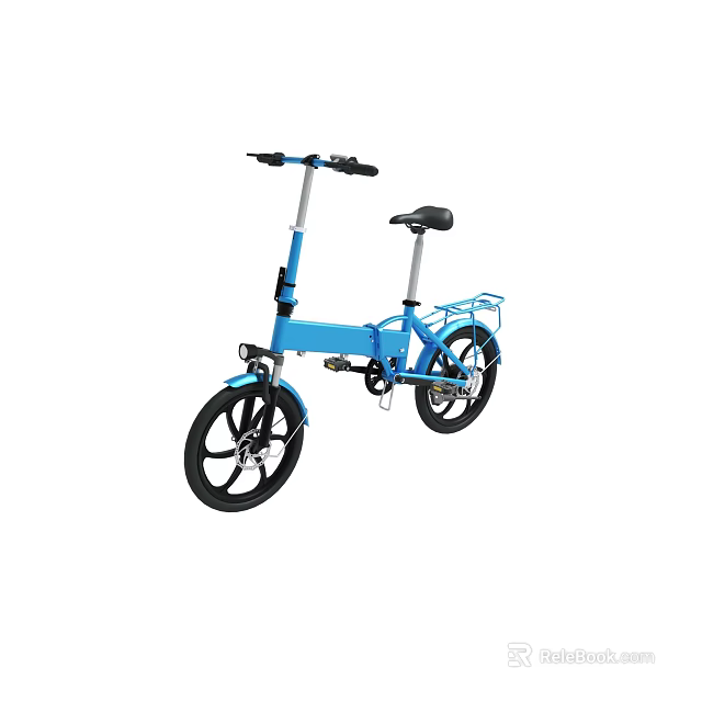 Blue Foldable Bicycle with Lightweight Frame Black Wheels and Cargo Rack 3d model 