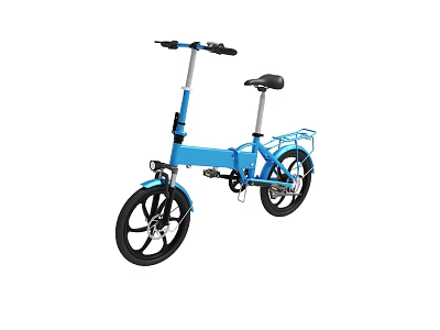 Blue Foldable Bicycle with Lightweight Frame Black Wheels and Cargo Rack 3d model