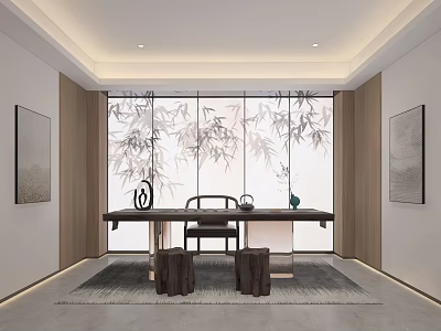 Tea Room Tea Table and Chair Tea House Tea Table Tea House Tea Table Screen Wall Partition Wall Tea Table and Chair Combination Stool Screen Background Wall 3d model