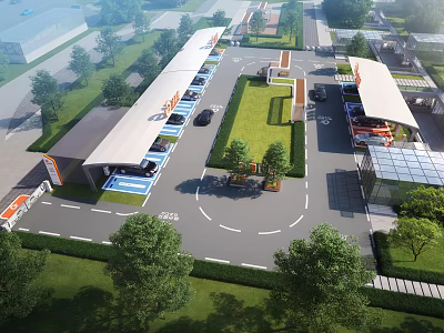 Eco Friendly Parking Lot With Green Grass Trees And Shaded Parking Spaces 3d model