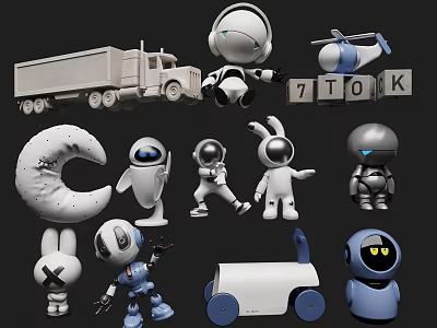 Kids Playful Toys Collection Including Robots Truck Airplane Alphabet Blocks And Moon Shape 3d model