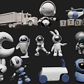 Kids Playful Toys Collection Including Robots Truck Airplane Alphabet Blocks And Moon Shape