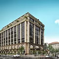 Modern Multi Story Office Building Exterior With Large Glass Windows Illuminated Facade And Surrounding Trees