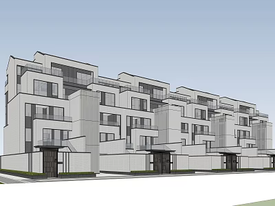 Modern Multi story Townhouse Exterior Design With Geometric Facade And Balconies 3d model