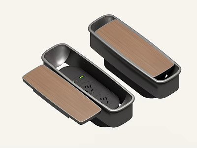 Black Socket Organizer With Wooden Panel And Charging Ports For Home Office Desk 3d model
