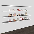 Stylish High Heels Displayed On White Shelves With Various Colors And Styles