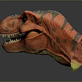 Orange Red T Rex Head Model With Black Spots Open Mouth And Sharp Teeth 3d model