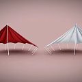 Playground Equipment Featuring Red And White Canopy Tents With White Support Poles