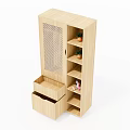 Wooden Storage Cabinet Shelf with Drawers Open Shelves and Grid Door