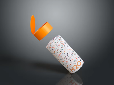 Stylish H2O Water Bottle Featuring Orange Lid White Body And Colorful Speckles For Daily Use 3d model
