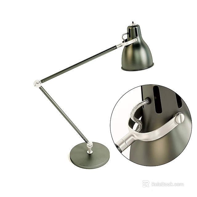 Modern Adjustable Desk Lamp with Flexible Metal Arm and Round Base 3d model 
