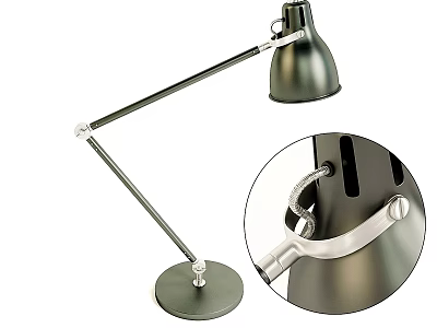 Modern Adjustable Desk Lamp with Flexible Metal Arm and Round Base 3d model