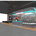 Modern Shop Front Counter With Brick Walls Glass Display Cases Neon Lighting And DELICACY Sign