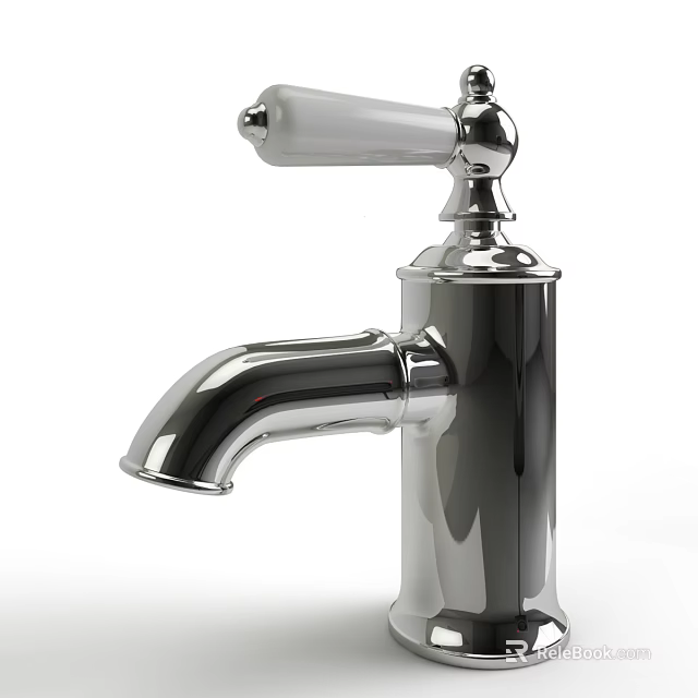 Chrome Finish Single Handle Modern Bathroom Faucet With Curved Spout Design 3d model 