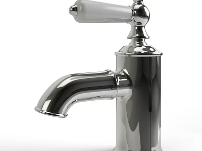 Chrome Finish Single Handle Modern Bathroom Faucet With Curved Spout Design 3d model