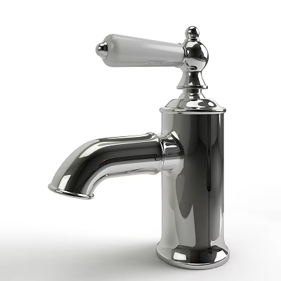 Chrome Finish Single Handle Modern Bathroom Faucet With Curved Spout Design 3d model