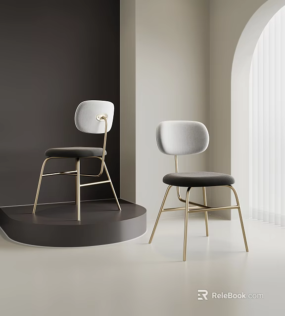 Modern Gray Dining Chairs With Gold Metal Legs In Minimalist Interior 3d model 