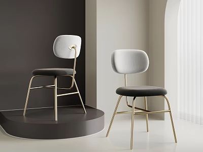 Modern Gray Dining Chairs With Gold Metal Legs In Minimalist Interior 3d model
