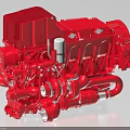 Red Industrial Engine Detailed Mechanical Structure With Pipes And Metal Components 3d model