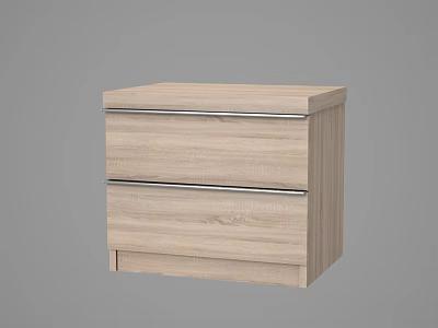 Modern Wooden Bedside Table With Two Drawers And Shiny Metal Handles 3d model