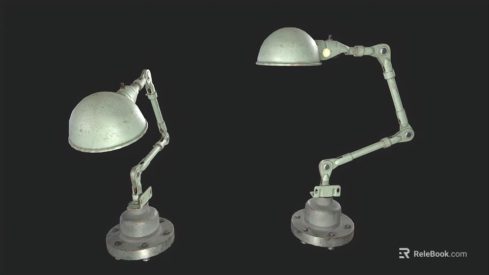 Vintage Metal Table Lamps With Adjustable Arm Dome Shade And Round Base 3d model 