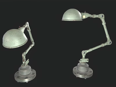 Vintage Metal Table Lamps With Adjustable Arm Dome Shade And Round Base 3d model