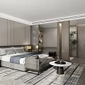 Modern Hotel Room Interior With Comfortable Bed Sofa Coffee Table And Decorative Plant
