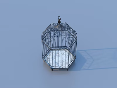 Metal Octagonal Birdcage With Top Hook Base And White Padding For Home Use 3d model