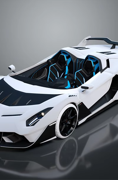 White Convertible Sports Car With Sleek Aerodynamic Design Blue Interior And Black Wheels 3d model