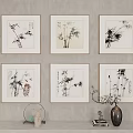 Six Framed Bamboo Plant Paintings Hanging On Gray Wall For Home Decor