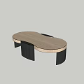 Modern Irregular Shape Coffee Table With Light Wood Top And Black Cylindrical Legs 3d model