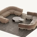 Modern Beige Sectional Sofa with Round Marble Coffee Table and Textured Gray Rug 3d model