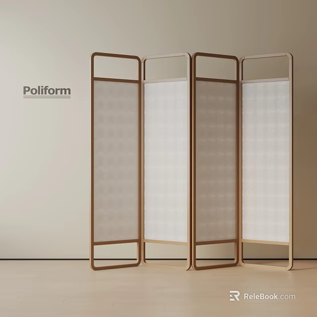 Modern Wooden Frame Room Divider With Translucent Panels And Four Sections 3d model