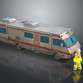 Silver RV With Brown Stripes Windows Roof Vents And Small Yellow Outfit Figure