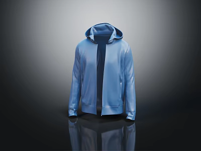 Blue Hooded Jacket With Zipper Front And Sleek Modern Design 3d model