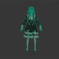 Child in Black Dress with Lace Trim and Pigtails Standing Position