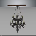 Vintage Metal Chandelier Furniture With Wooden Top And Ornate Candle Shaped Lights