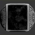 Elegant Silver Ring With Intricate Engraved Patterns And Black Square Stone 3d model