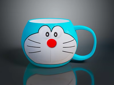 Cute Blue Daily Use Mug Featuring Doraemon Face Design And Handle 3d model